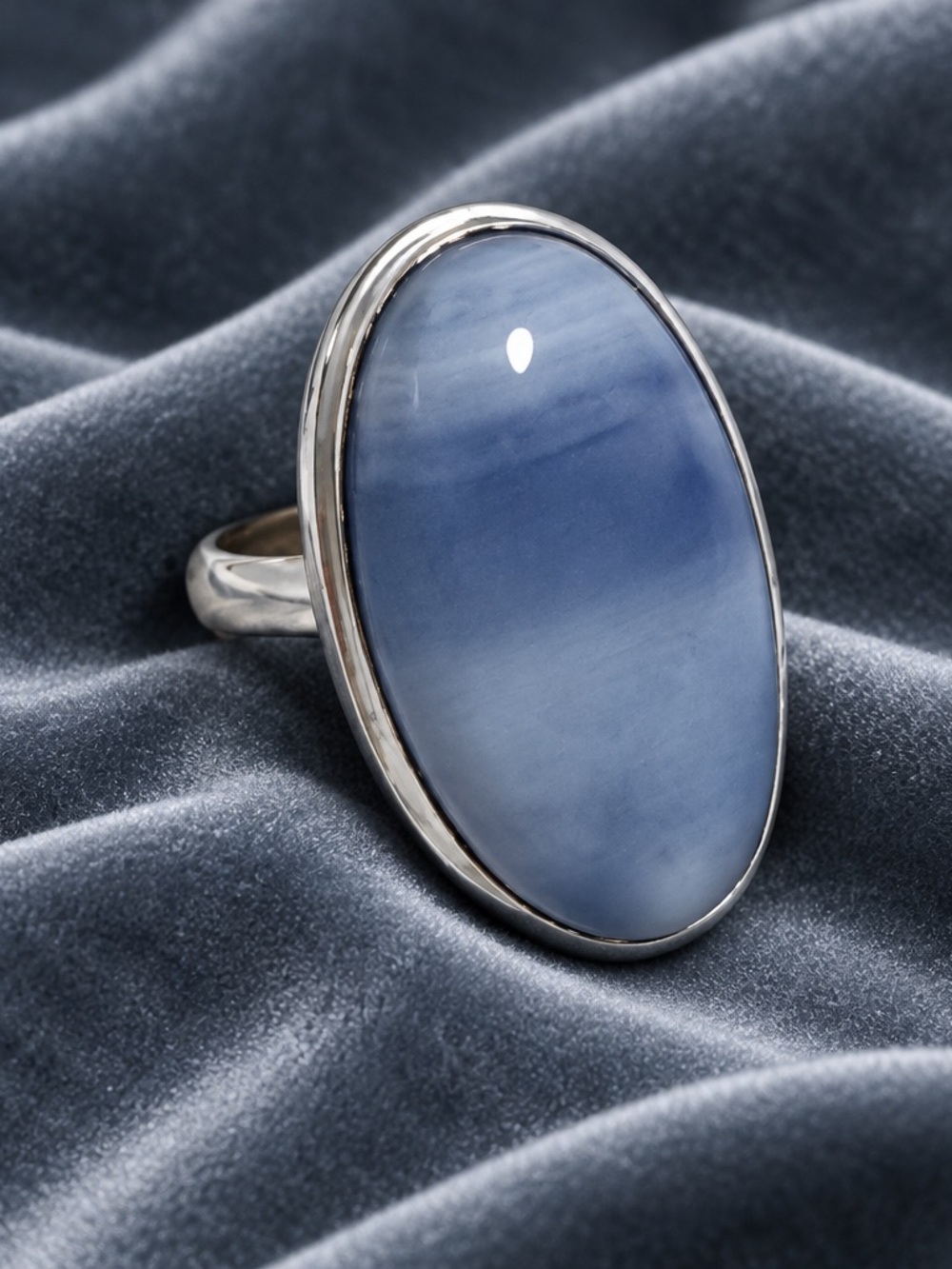 Sz 8 3/4 Sterling Silver Blue Lace Agate Dome Ring (92)